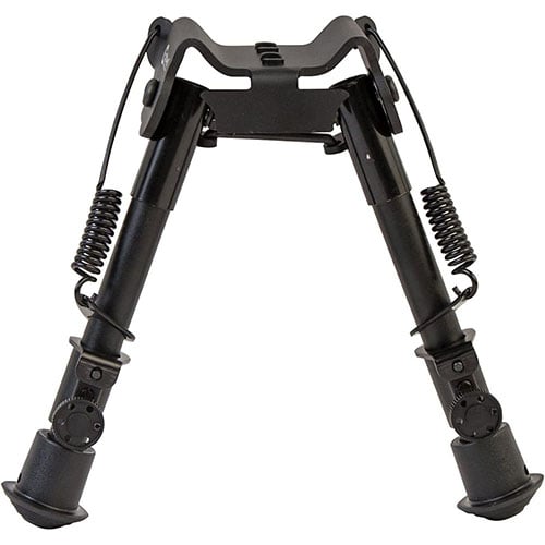 Massima precisione con il bipod Caldwell Accumax 9”-13”, gambe in carbonio a rilascio rapido, stabilità con piedi in gomma, regolazione angolare a 180 gradi.