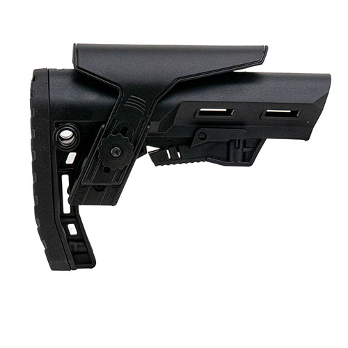 Il Scout AR-15 Mil-Spec Stock offre ergonomia, leggerezza e versatilità con montaggio QD, riser per guancia e una connessione stabile per maggiore precisione.