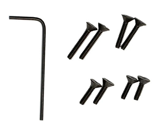 Il kit di viti di ricambio V3 di MAGNETOSPEED include 2 viti in tre misure e una chiave esagonale per un'installazione semplice e veloce.