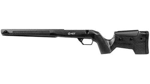 Il MDT CRBN Stock è leggero e resistente, con un sistema di montaggio ARCA, assorbimento delle vibrazioni e supporto ergonomico per lunghe sessioni di tiro.