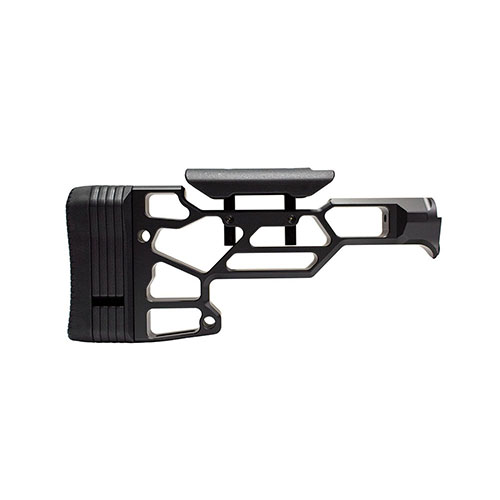Il MDT Skeleton Rifle Stock Lite offre regolazione della lunghezza di tiro tramite spessori e un poggiaguancia regolabile, compatibile con chassises TAC21, LSS-XL e HS3.
