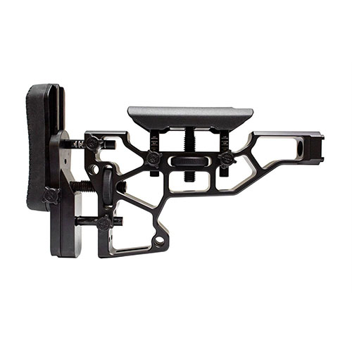 Il MDT Elite Fixed Rifle Stock offre regolazioni senza attrezzi per un comfort ottimale, con supporto per ACC ed ESS e un design robusto con piastre in acciaio.