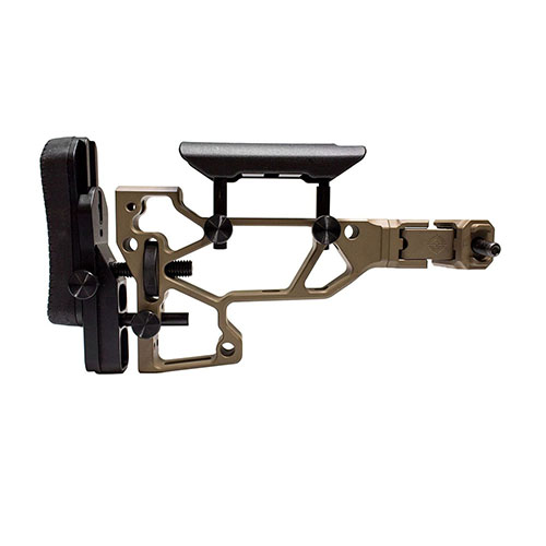 Il MDT Folding Rifle Stock offre regolazioni senza attrezzi per un comfort ottimale, con adattamenti orizzontali e verticali, e un design pieghevole per una LOP corretta.