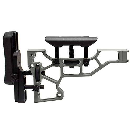 L'MDT Skeleton Rifle Stock offre regolazioni senza attrezzi per un comfort superiore, con adattamenti orizzontali, verticali e di inclinazione per una perfetta vestibilità.