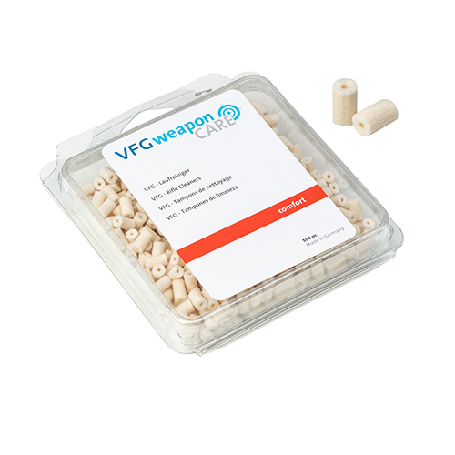 I pulitori per canna VFG COMFORT, ideali per una pulizia leggera e per oliatura, offrono 500 pezzi per il calibro 9.3mm, per una manutenzione semplice e efficace.