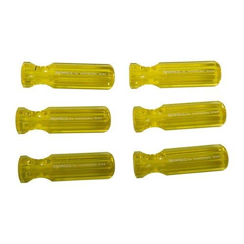 Manici in plastica modellata, pronti per essere montati su strumenti. Resistenti e precisi, disponibili in giallo trasparente o nero solido.