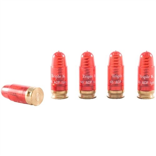 I DELUXE SNAP CAPS DUMMY ROUNDS .45 ACP di TRIPLE-K proteggono i percussori, permettendo una pratica sicura e realistica senza rischi di danni.
