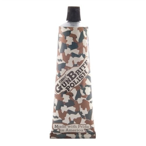 GUNBRITE di IOSSO PRODUCTS rimuove in sicurezza polvere, ruggine e macchie da armi in acciaio blu, inox, cromo e nichel, lasciando una finitura lucida senza residui oleosi.