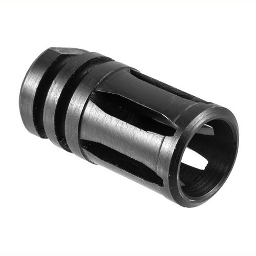 Il flash hider AR-15 A1 calibro 22 di BROWNELLS è realizzato in acciaio 4140, con finitura nera e filettatura 1/2-28, ideale per ridurre il lampeggiamento.