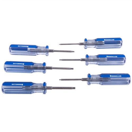 Gli Allen Head Fixed-Blade Screwdrivers di Brownells offrono controllo superiore, manici ergonomici e costruzione in acciaio indurito per una durata eccezionale.