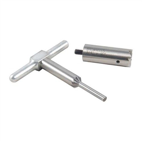Il set Steel One Caliber include un cutter di facciata a 90° e un cutter di chamfer a 45° per una finitura precisa delle bocchette di fucili e pistole.