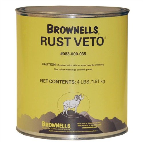 Brownells Rust Veto è un potente preventivo contro la ruggine, ideale per proteggere le armi in deposito, con una formula che penetra e copre perfettamente.