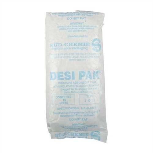 Il DESI PAK® assorbe l'umidità vicino alle tue armi, è riutilizzabile dopo la cottura in forno e ideale per armadi e applicazioni a lungo termine.