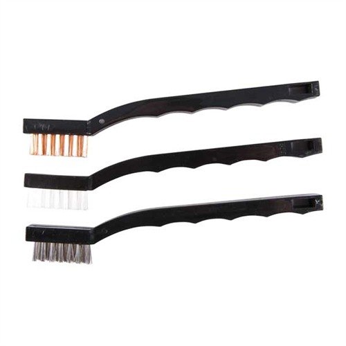 Le SUPER TOOTHBRUSHES di BROWNELLS offrono setole in acciaio inox, bronzo o nylon, manico scanalato per una presa sicura e tre spazzole per ogni esigenza di pulizia.