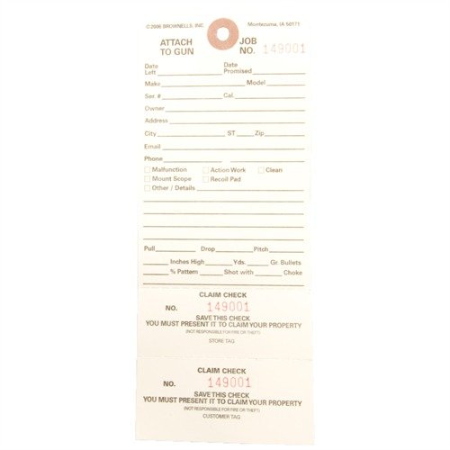 I Doppio Stubb Claim Checks di Brownells garantiscono un controllo preciso e senza confusione per riparazioni e lavori personalizzati, con 500 pezzi in ogni confezione.