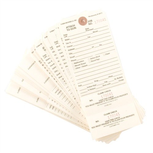 I Doppio Stubb Claim Checks di Brownells garantiscono un controllo totale sulle riparazioni, riducendo confusione e mix-up grazie ai loro stubs numerati.