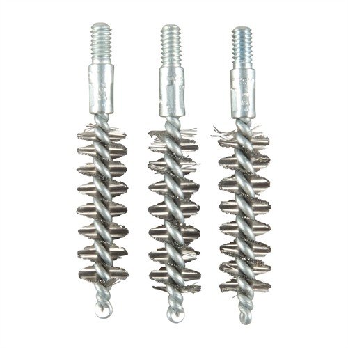 Spazzole per canne in acciaio inossidabile per pistole 9mm/.38/.357, confezione da 3, ideali per pulire fori gravemente contaminati con azione aggressiva.