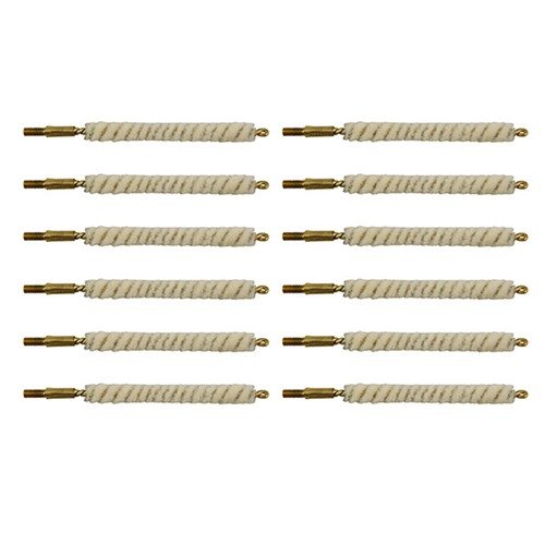 Le Wool Bore Mops di Brownells, in pura lana vergine, puliscono a fondo le canne senza graffiare, mantenendo una perfetta aderenza alle righe di rigatura.