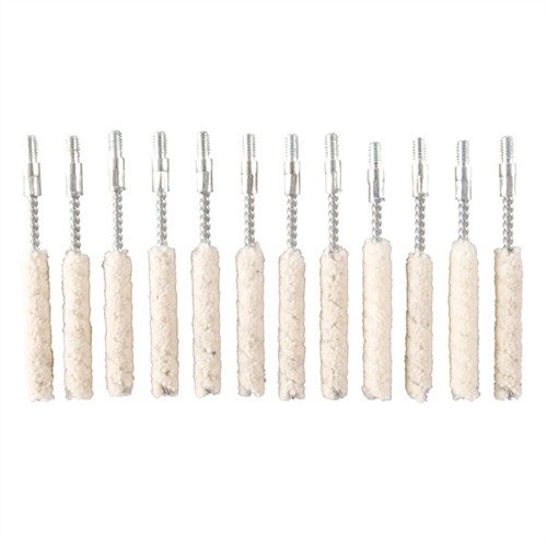 Le Cotton Bore Mops di Brownells offrono fibre di cotone che assorbono solventi e oli, rimuovendo efficacemente i residui di polvere e facilitando l'applicazione di paste per canne.