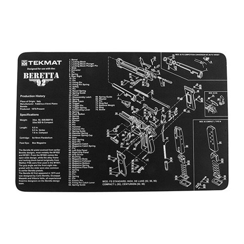 Il PISTOL GUN MAT di TEK MAT protegge la finitura della tua Beretta 92 durante la pulizia, con un diagramma dettagliato e un fondo in neoprene antiscivolo.