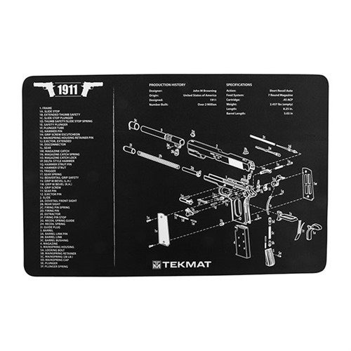 Il TEKMAT Pistol Gun Cleaning Mat per 1911 offre una protezione robusta e flessibile, diagramma dettagliato e superficie antiscivolo per una pulizia sicura.