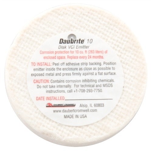 Il DAUBRITE® 10 DISK VCI EMITTER protegge metalli da umidità e corrosione, emettendo vapori VCI per 10 cu. ft. fino a 24 mesi. Facile da installare.