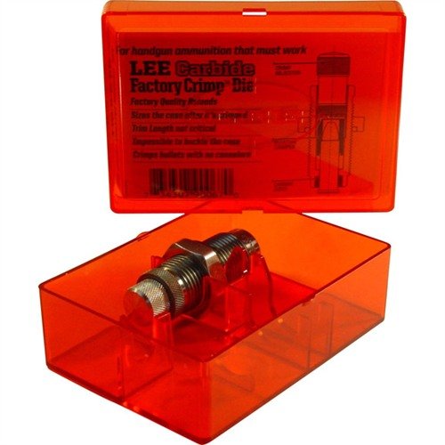 I PISTOL CARBIDE FACTORY CRIMP DIES di LEE garantiscono una crimpatura precisa e senza lubrificazione, migliorando l'affidabilità e la precisione delle munizioni.