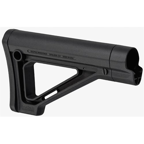 L'AR-15 MOE Fixed Carbine Stock offre un'opzione fissa per tubi di buffer carbine, con profilo snello, miglior supporto per il viso e diverse opzioni di attacco per sling.