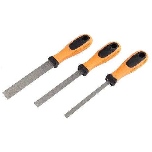 Il set RamRodz Inc. di 3 lime piatte flessibili rivestite in diamante offre durabilità, manici ergonomici e diverse dimensioni per ogni esigenza di lavorazione.