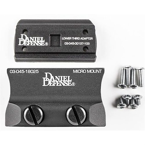 Il montaggio Aimpoint® Micro di Daniel Defense offre un'opzione di co-witness assoluto o 1/3, design leggero, sistema Rock & Lock® e interfaccia per il rinculo.