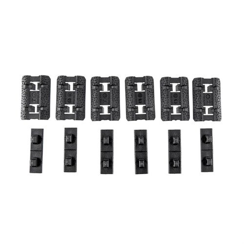 I copriletti M-LOK Type 2 di Magpul offrono un design low-profile, installazione semplice, grip migliorato e possibilità di personalizzazione con 6 pannelli.