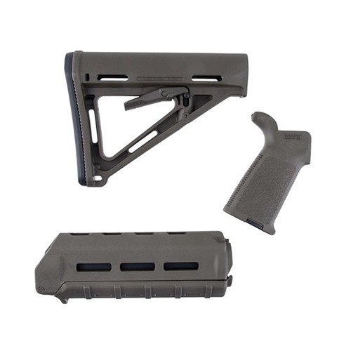 Potenzia il tuo fucile con il set di mobili AR-15 MOE M-LOK in O.D. Green, includendo stock MOE Mil-Spec, forend carabina e impugnatura per un'ottima ergonomia.