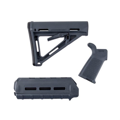 Il set di mobili AR-15 MOE M-LOK in grigio include il calcio MOE Mil-Spec, il forend carabina MOE e il grip MOE, per un upgrade facile e funzionale.