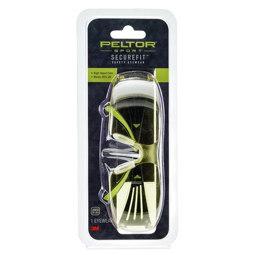 Gli occhiali da tiro SECUREFIT 3M sono leggeri, offrono una vestibilità sicura grazie alla tecnologia PDT e proteggono dagli UV con lenti anti-graffio.