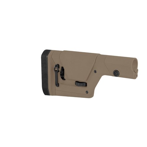 Il PRS GEN3 di MAGPUL offre regolazioni senza attrezzi per lunghezza e altezza del poggiaguancia, con robustezza e compatibilità per vari fucili AR.