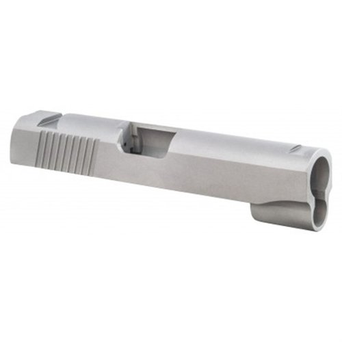 Slide 1911 Commander in acciaio 4140, lavorato CNC, con serrature posteriori spesse, tagli per mirini dovetail e compatibile con calibri 45 ACP e 9mm/38 Super.