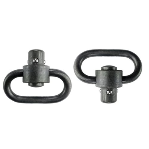I Grovtec Heavy Duty Push Button Swivels offrono un attacco sicuro per slings, rotazione a 360°, e una capacità di carico fino a 450 libbre, perfetti per il campo.