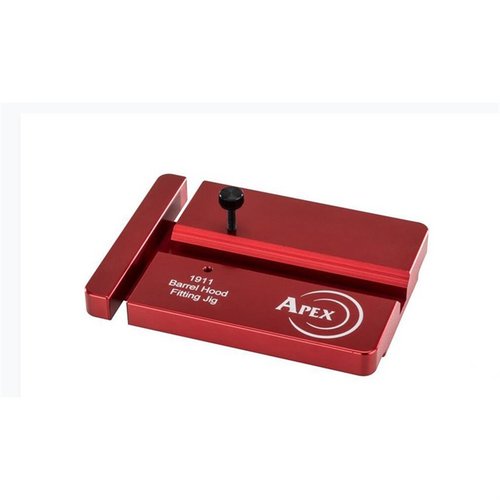 Il 1911 Barrel Fitting Jig di Apex Tactical offre un supporto sicuro per filettare barre di qualsiasi 1911, inclusi bull barrels, garantendo precisione e durata.