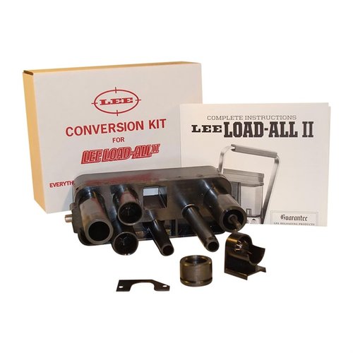 Il Kit di Conversione Lee Load All consente di trasformare il Load-All II in 12, 16 o 20 gauge, includendo die carrier, steel sizer, wad guide e istruzioni.