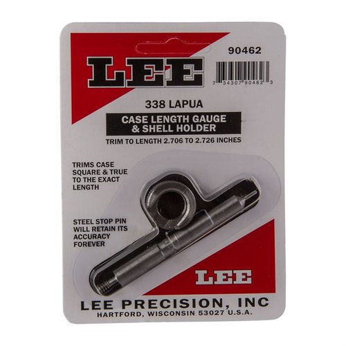 Il Case Length Gauge LEE per 338 Lapua offre un metodo preciso e semplice per rifilare a lunghezza e quadratura del bocchettone, utilizzabile con Cutter e Lock Stud.