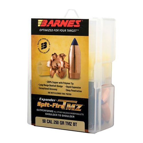 Le BARNES SPIT-FIRE TMZ BULLETS da 50 calibro (0.510") da 290GR offrono precisione eccezionale e prestazioni superiori per ogni cacciatore e tiratore.