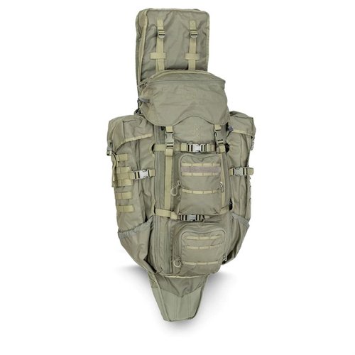 Lo Zaino Eberlestock G4 Operator offre 4.100 pollici cubi di spazio, un scabbard per fucili pieghevole e un telaio Intex II per stabilità e sicurezza.