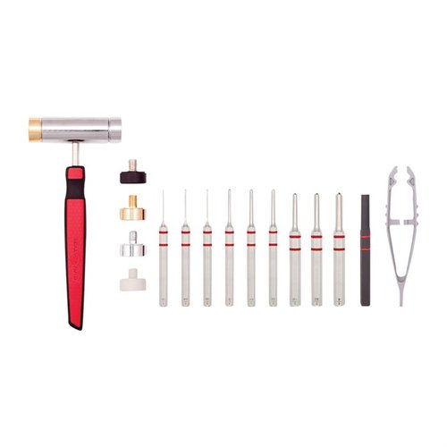 Il set ACCU-PUNCH® Hammer & Roll Pin Punch offre un martello ergonomico con teste intercambiabili e punte di varie dimensioni per una manutenzione precisa delle armi.