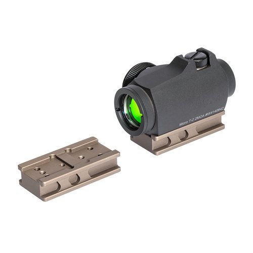L'adattatore micro sight Badger Ordnance offre una montatura robusta in alluminio per ottiche come Aimpoint T1/T2, permettendo un'installazione centrale e versatile.