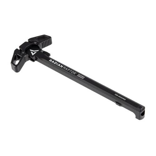 Il Radian Weapons AR-15 Ambidextrous Raptor Charging Handle con Talon Safety offre un design di alta qualità, finitura nera e selettore di sicurezza a 90° o 45°.