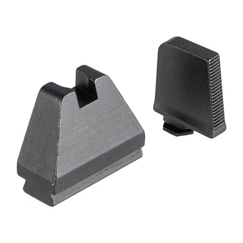 Sights extra alti per Glock MOS, compatibili con suppressori e RMR, costruzione in acciaio, finitura nera opaca, visibilità ottimale e anti-riflesso.