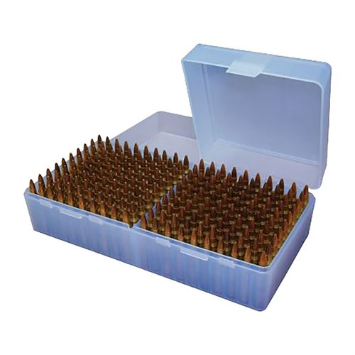 Scopri la FLIP TOP RIFLE AMMO BOX MTM CASE-GARD: resistente, con cerniera meccanica garantita 25 anni, chiusura sicura e superficie testurizzata per una presa migliore.