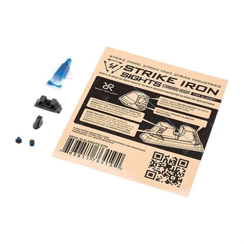 Il set di mirini Strike Iron per Glock offre una facile sostituzione, allineamento naturale, riduzione del riflesso e compatibilità con i modelli più popolari.
