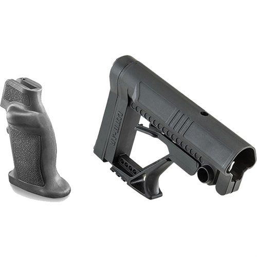 Luth-AR MBA-5 Buttstock è leggero, regolabile e compatibile con buffer tube Mil-Spec, abbinato al Chubby Grip per un'ergonomia ottimale e un controllo del grilletto migliorato.