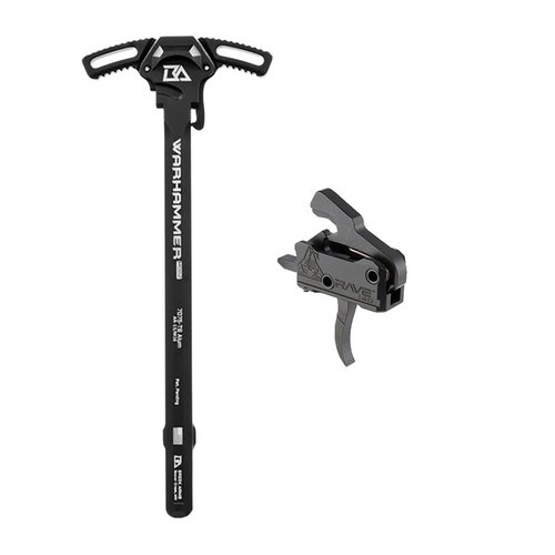 Il bundle AR-15 RA140 RAVE TRIGGER e WARHAMMER MOD2 offre un grilletto preciso da 3.5 lb e una maniglia ambidestro resistente in alluminio 7075 per prestazioni superiori.